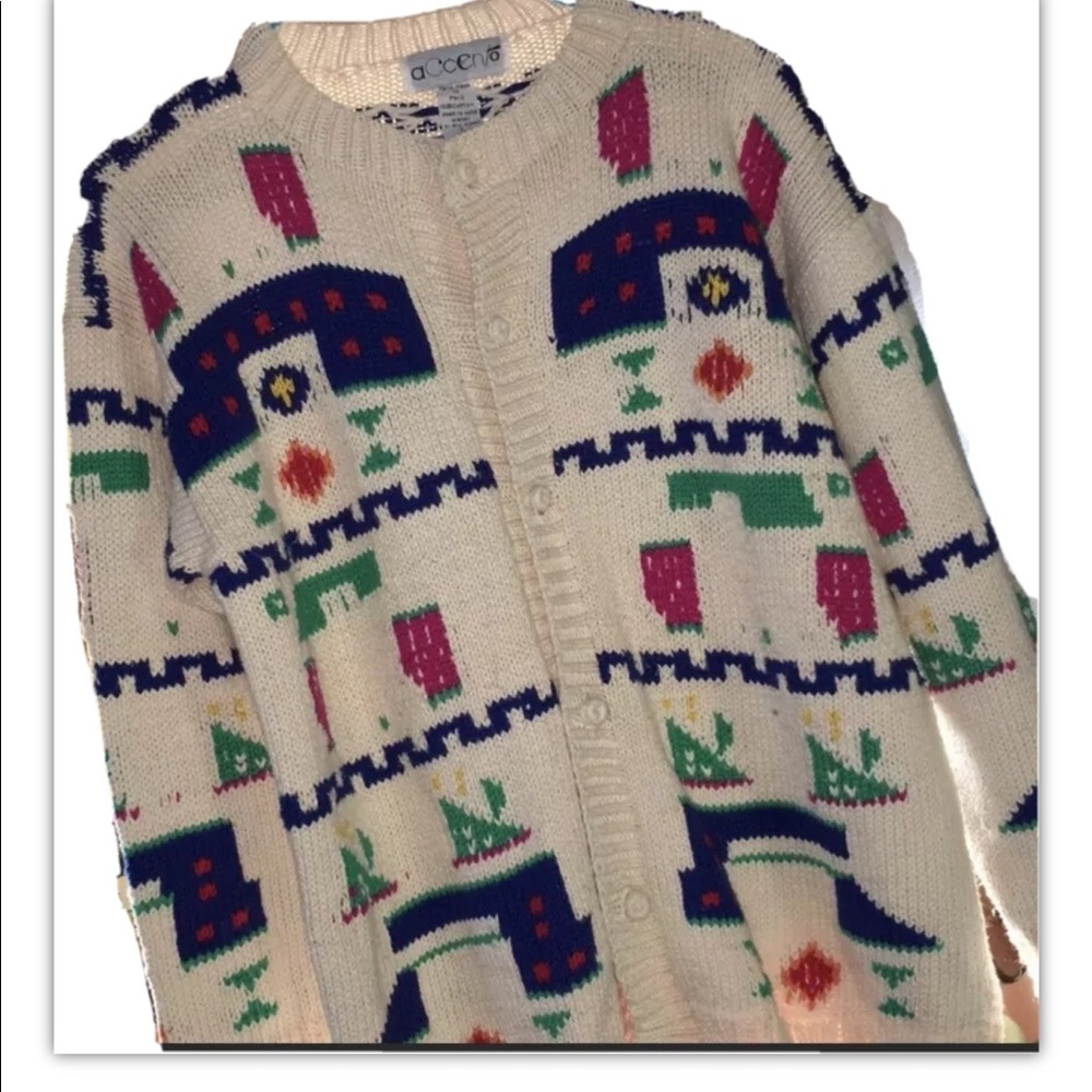 Accento Vintage Boho Aztec Grandpa Cardigan L XC